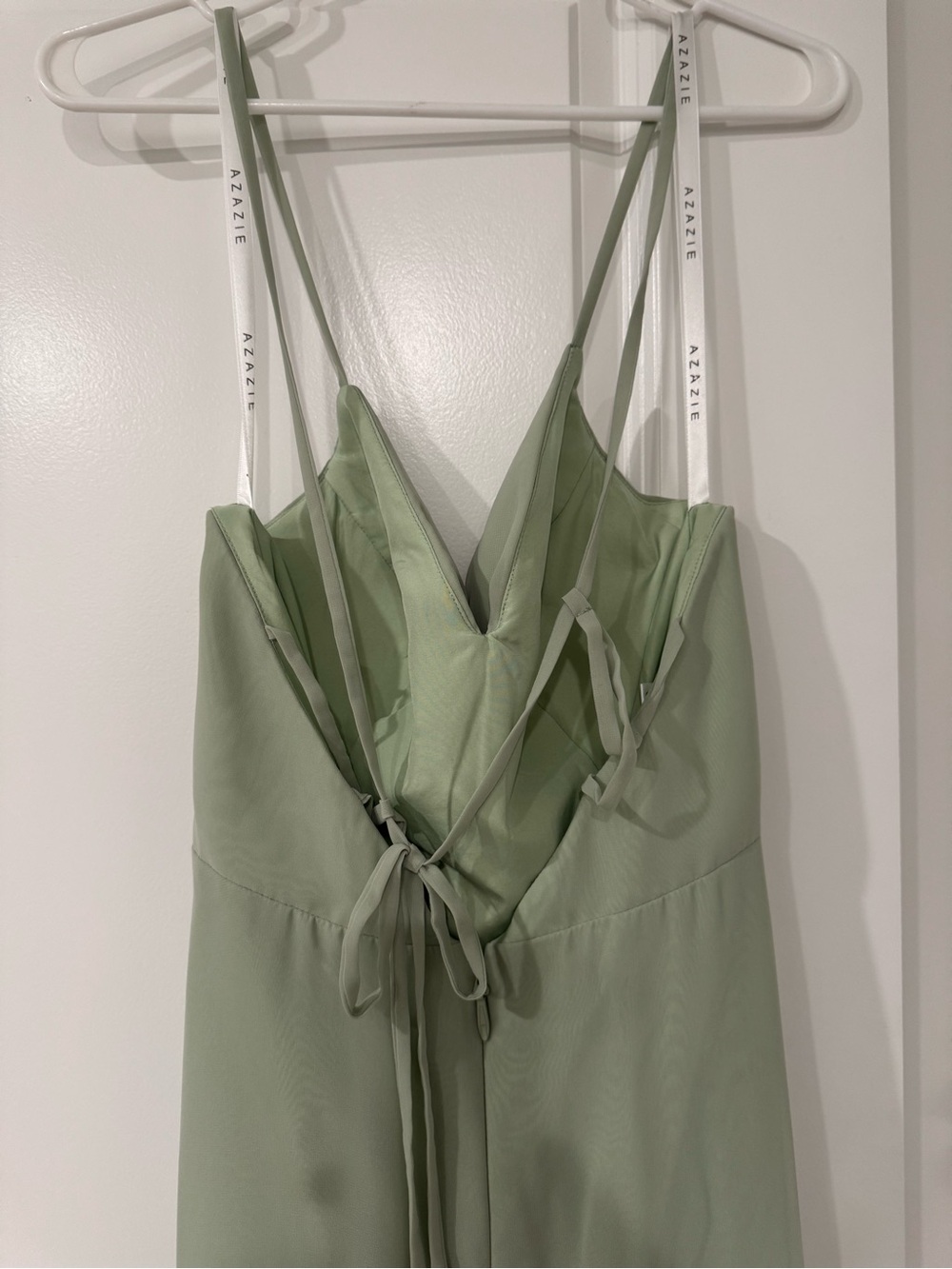 Azazie Everleigh Sage Green Bridesmaid Dress with High Slit + Garment Bag - Picture 6 of 11